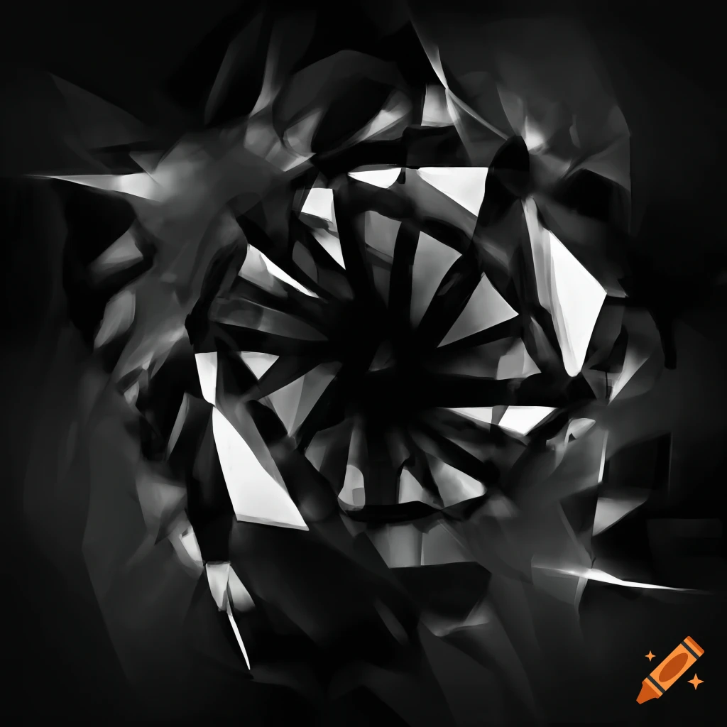 Architecture with geometric shapes in black and white digital painting