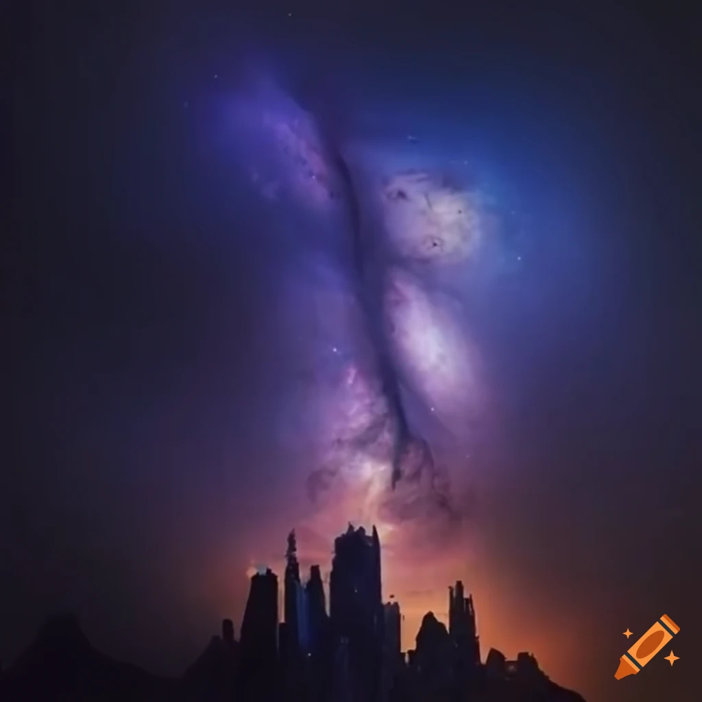 Ethereal alien city in a nebulous galaxy