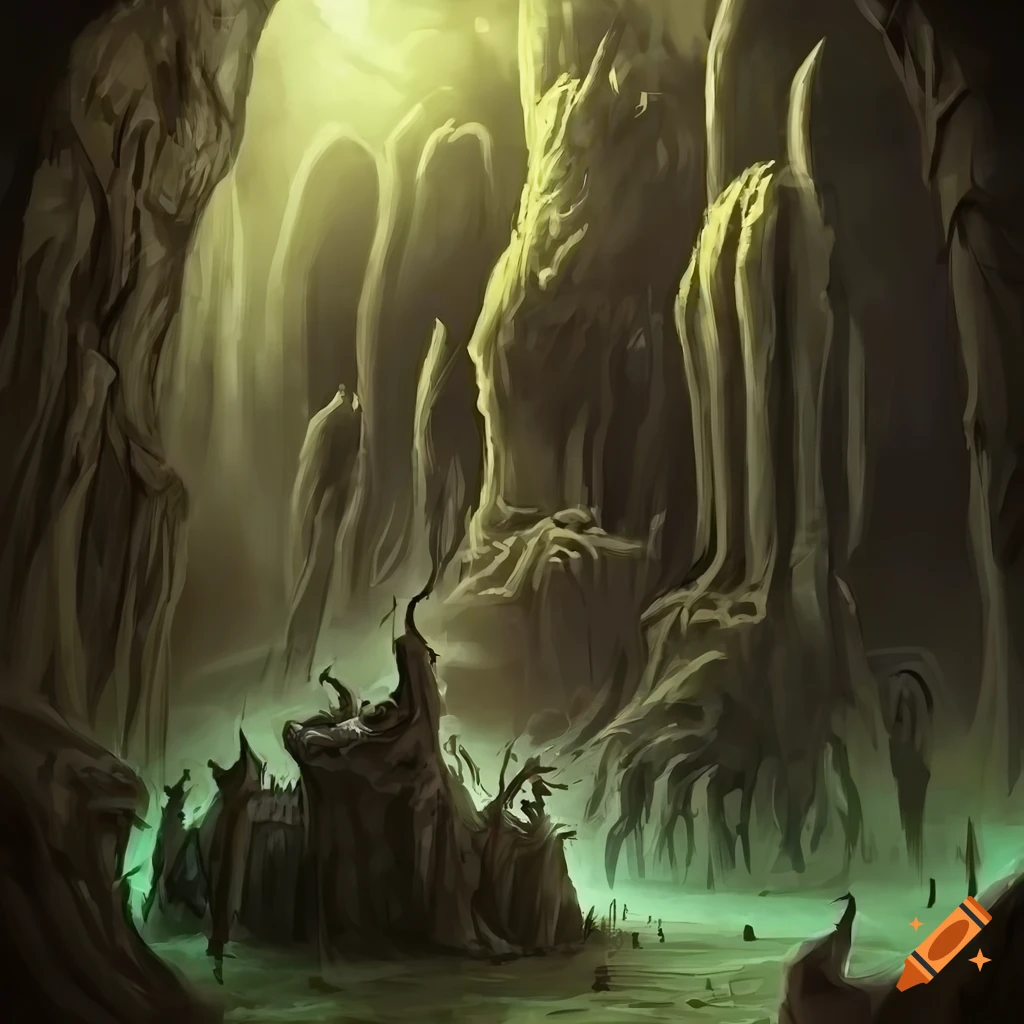 Weeping undead cavern in a fantasy setting