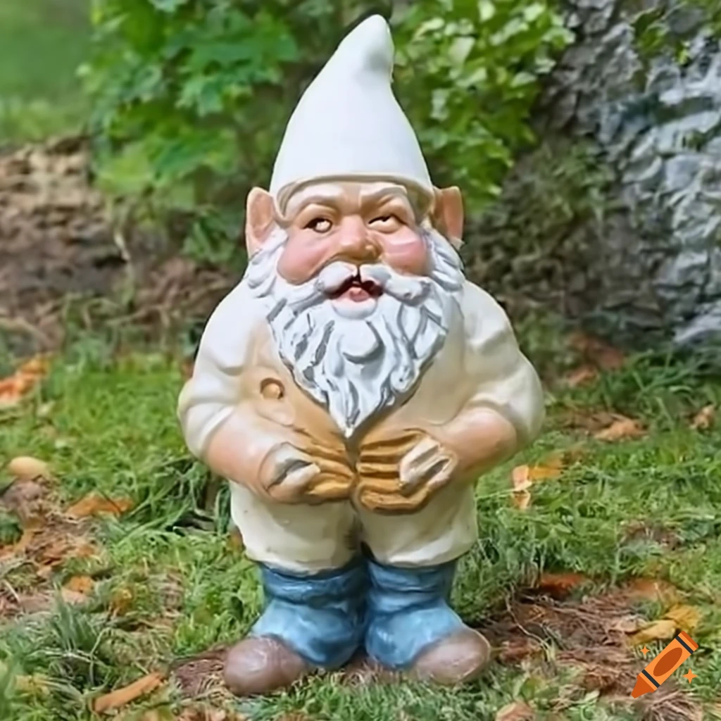 Garden gnome with a pointy white hood in Mexico inspired style