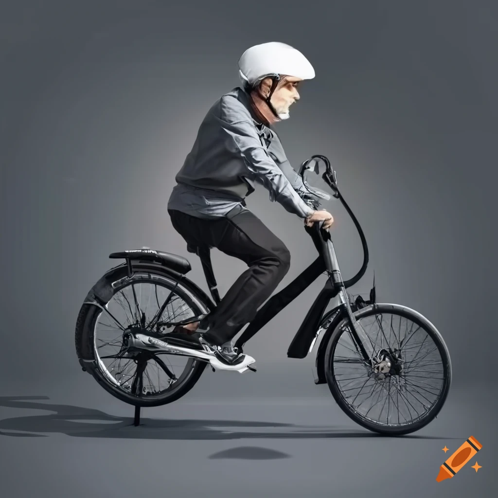 Asian man riding a black e-bike with a white helmet and black attire