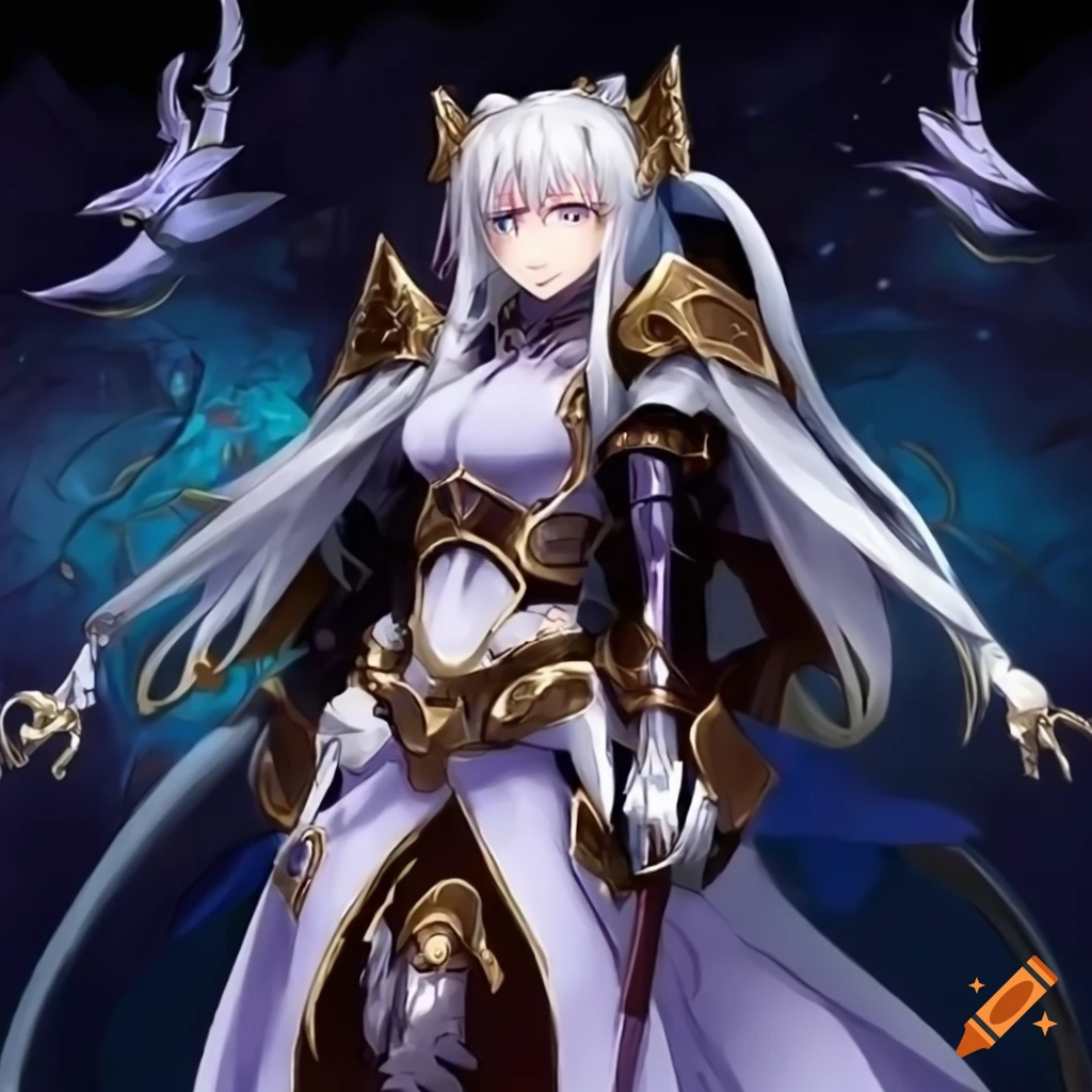 Anime queen saint Mary with noble night-elf troopers holding weapons on  Craiyon, image size:1024x1024