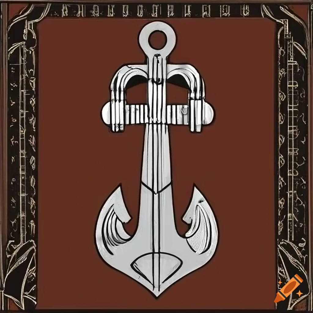 Art Deco anchor guitar design in 2D art style