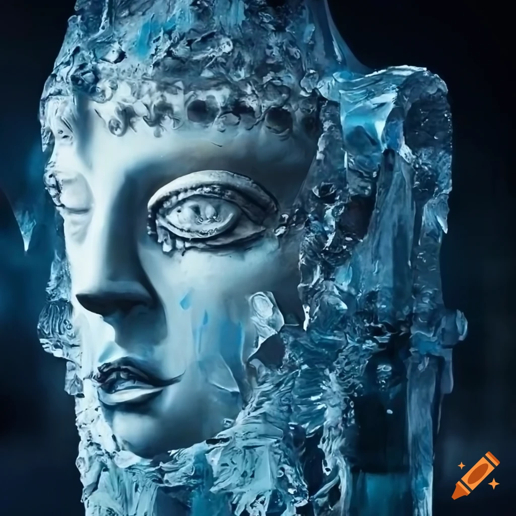 Detailed abstract painting of ice statues with a medieval inspiration