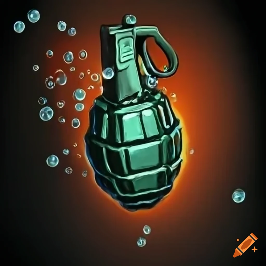 Grenade surrounded by bubbles