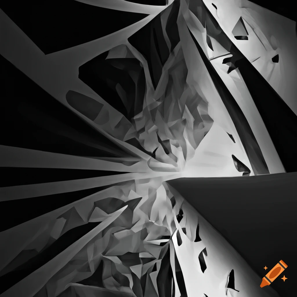 Architecture with geometric shapes in black and white digital painting