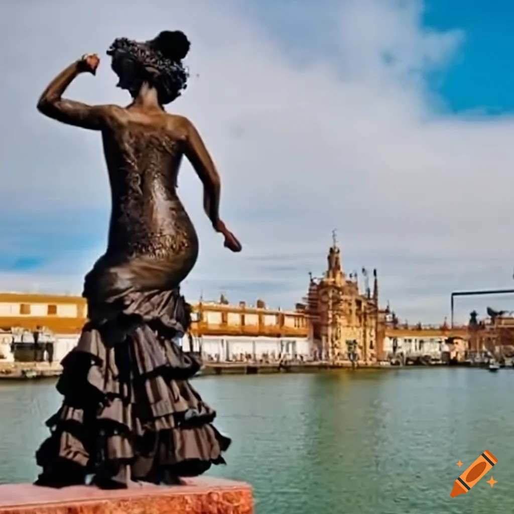 Giant statue of a woman dancing flamenco by the river in Sevilla