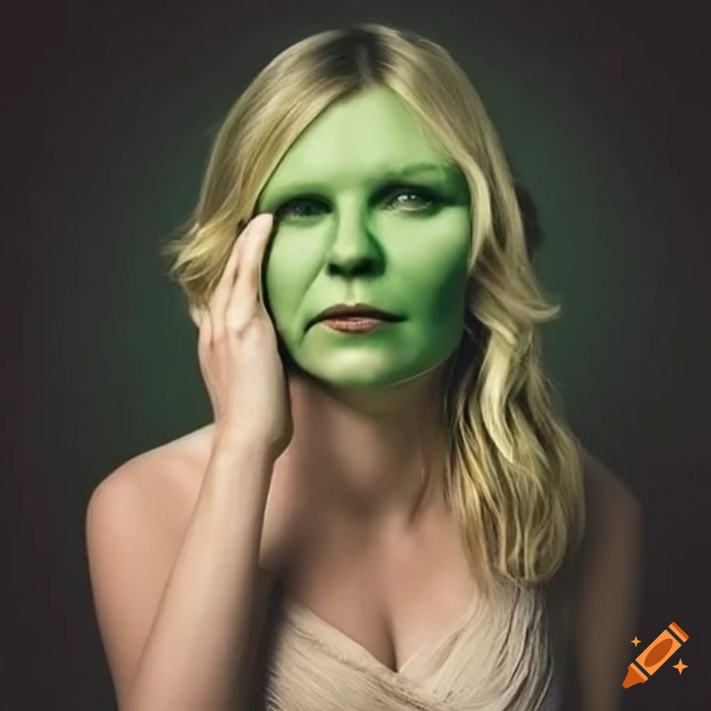 Kristen Dunst in The Mask character costume with green face