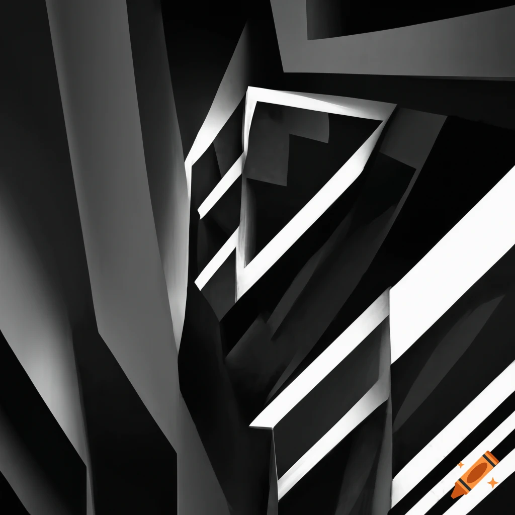 Architecture with geometric shapes in black and white digital painting