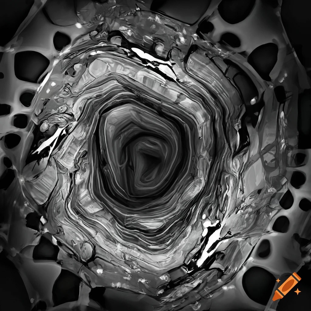 Architecture with geometric shapes in black and white digital painting
