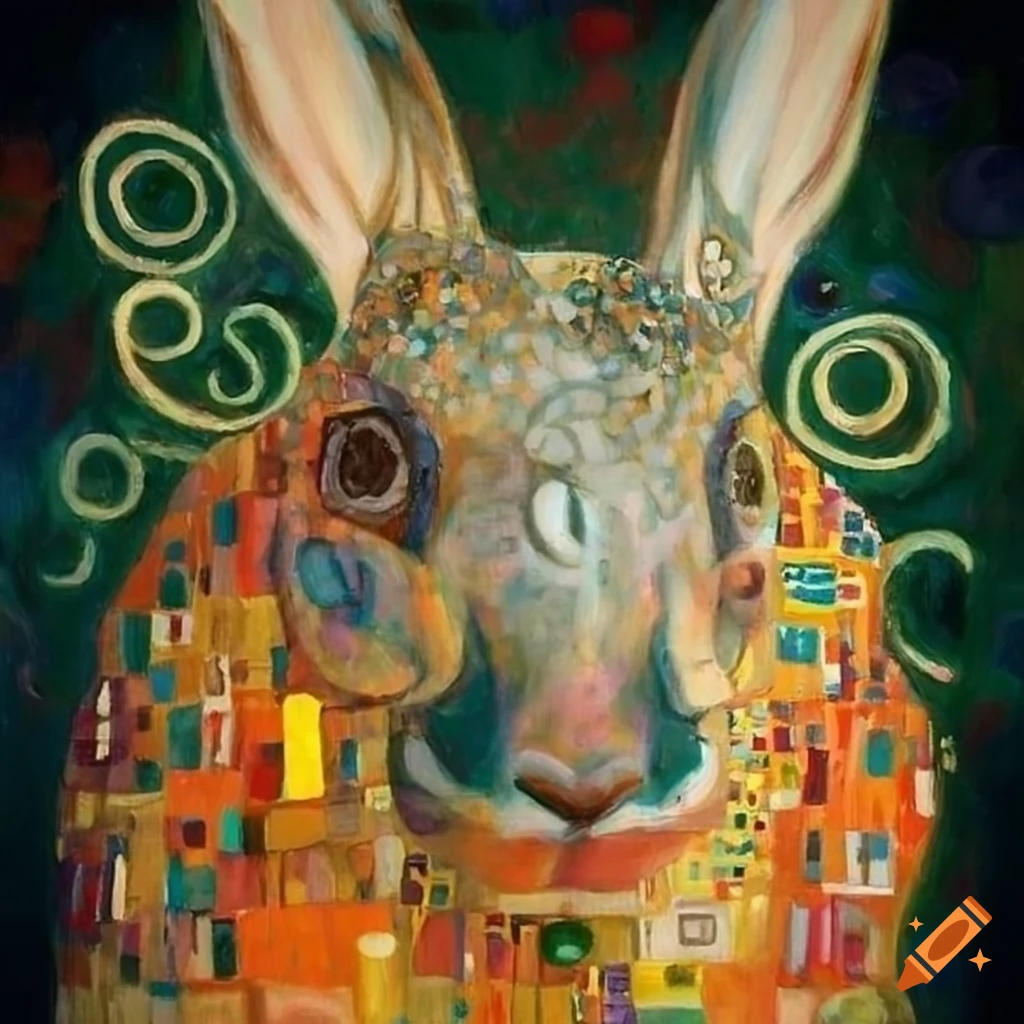 Cubist hare inspired by Klimt