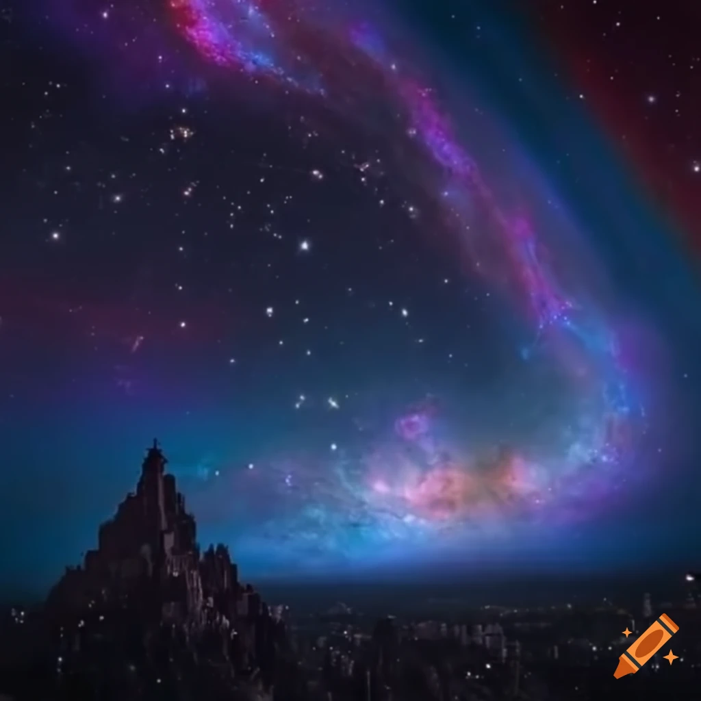 Ethereal alien city in a nebulous galaxy