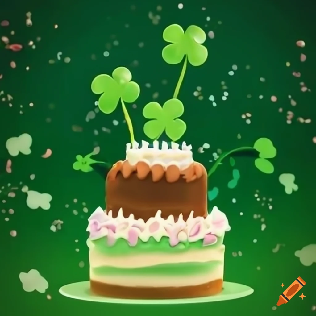Birthday picture with cake, confetti and four-leaf clover
