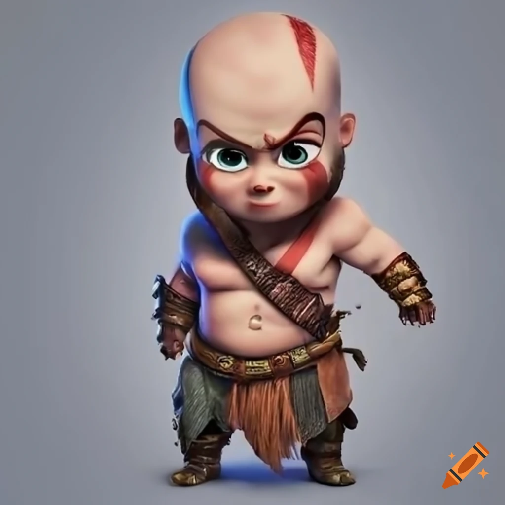 Kratos reimagined as a DreamWorks Boss Baby character
