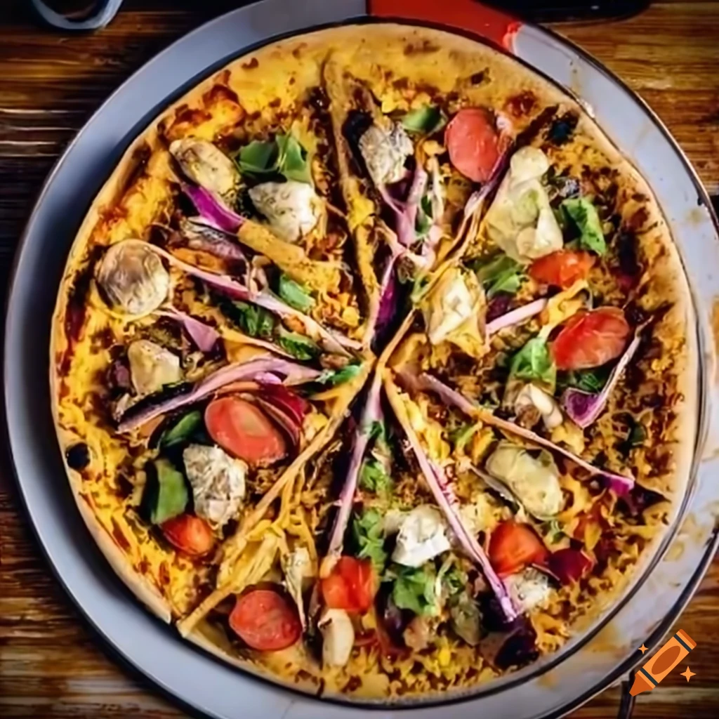 Mix of pizza, taco, and paella