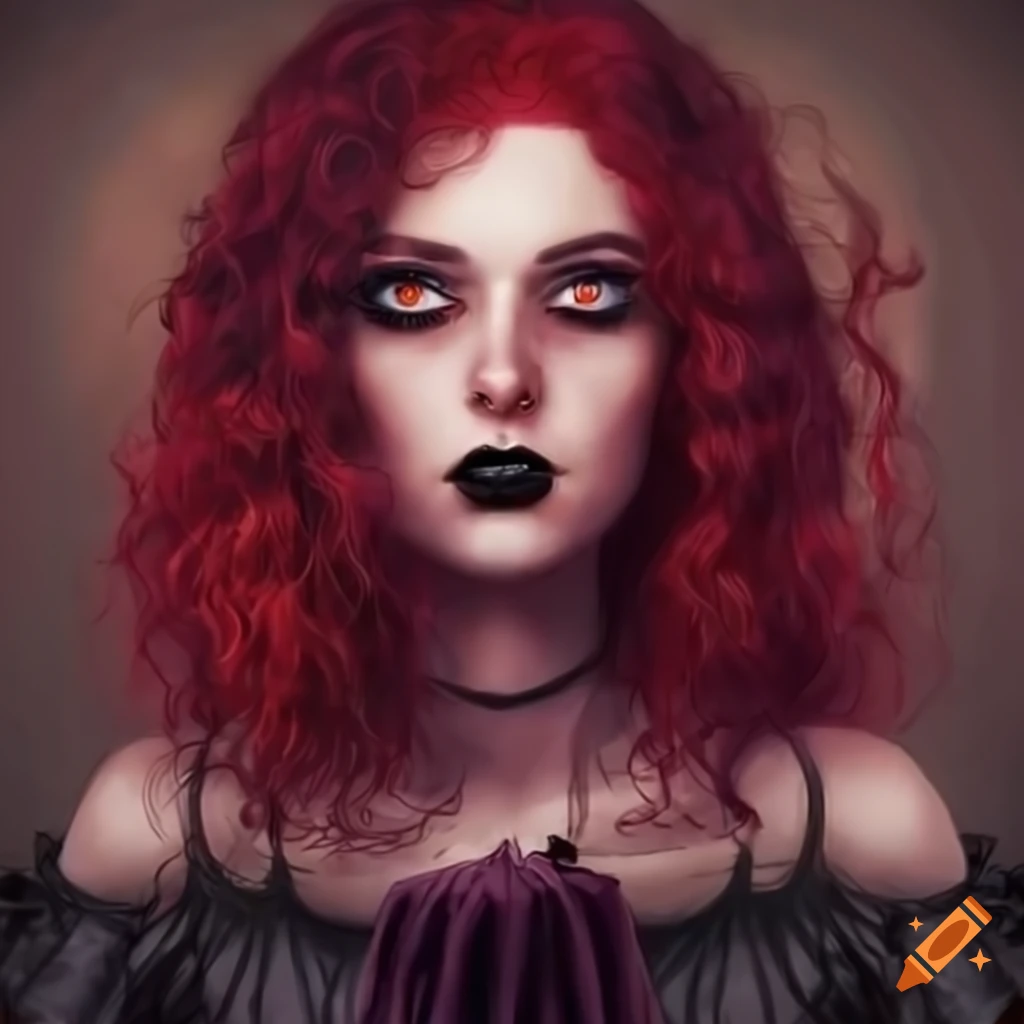 Witchy woman with dark red hair and brown eyes