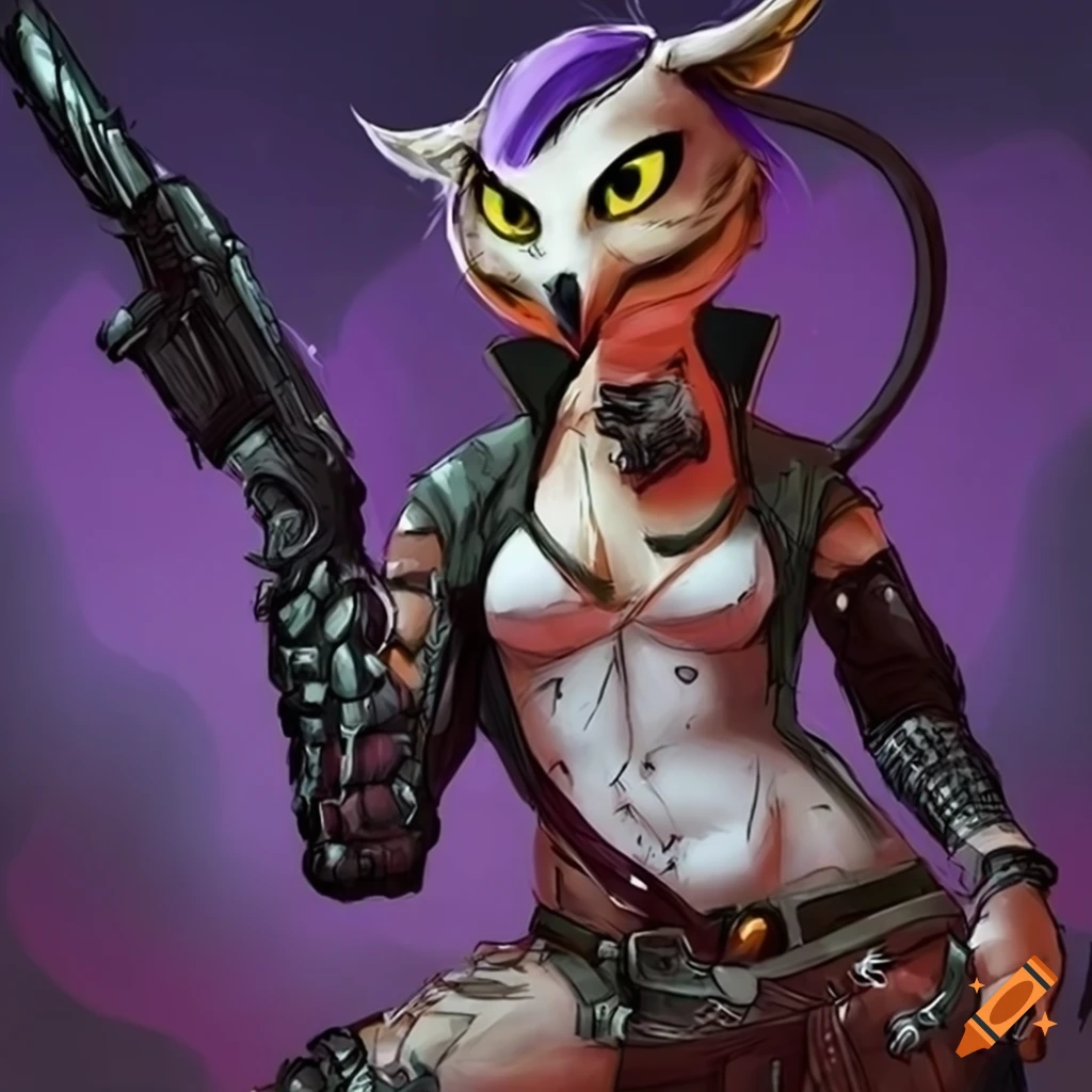 Female anthro owl scientist in a diesel punk setting