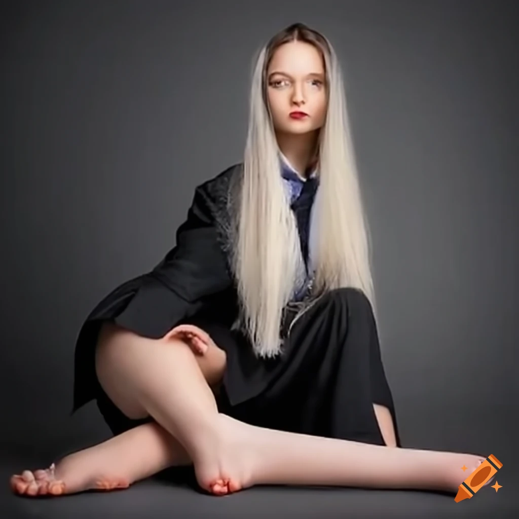 Girl portraying a prosecutor while showing her feet