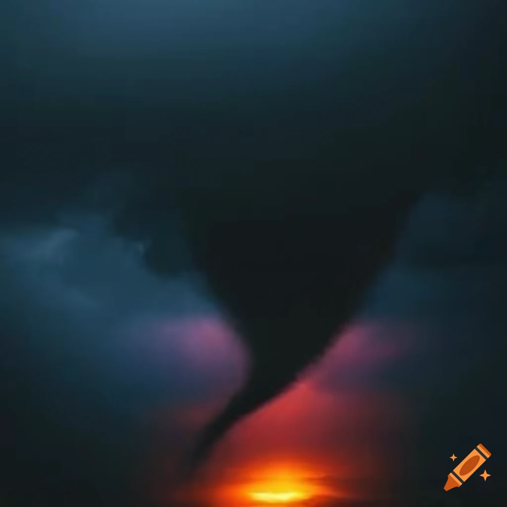 Silhouette of tornado under dark storm cloud