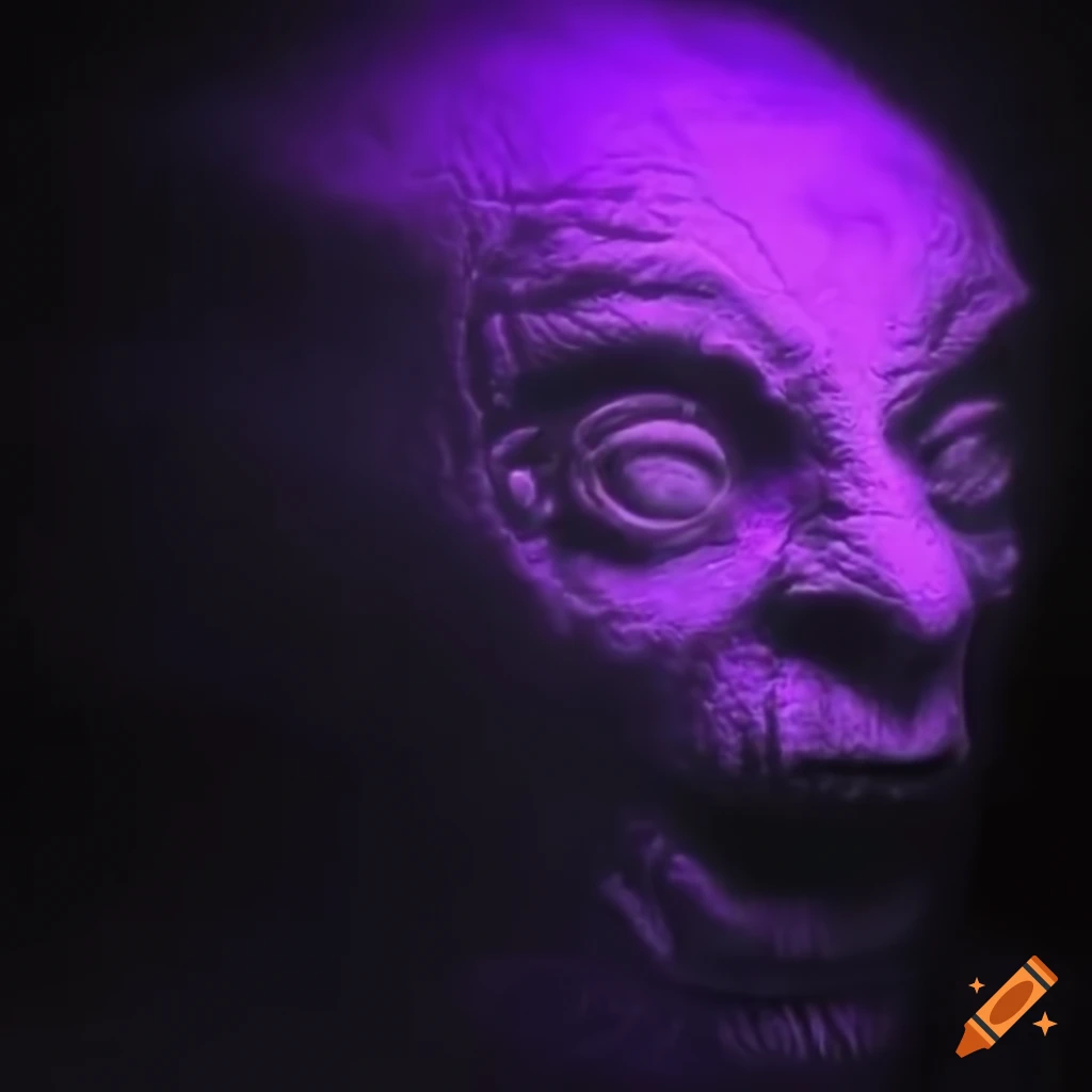 Eldritch horror from the Backrooms with a violet aura in stark contrast