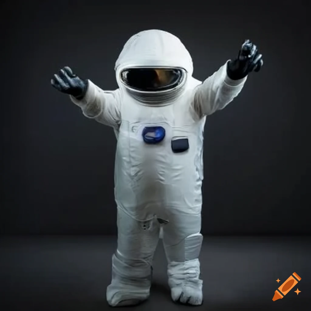 Close-up of a badger in a white astronaut costume