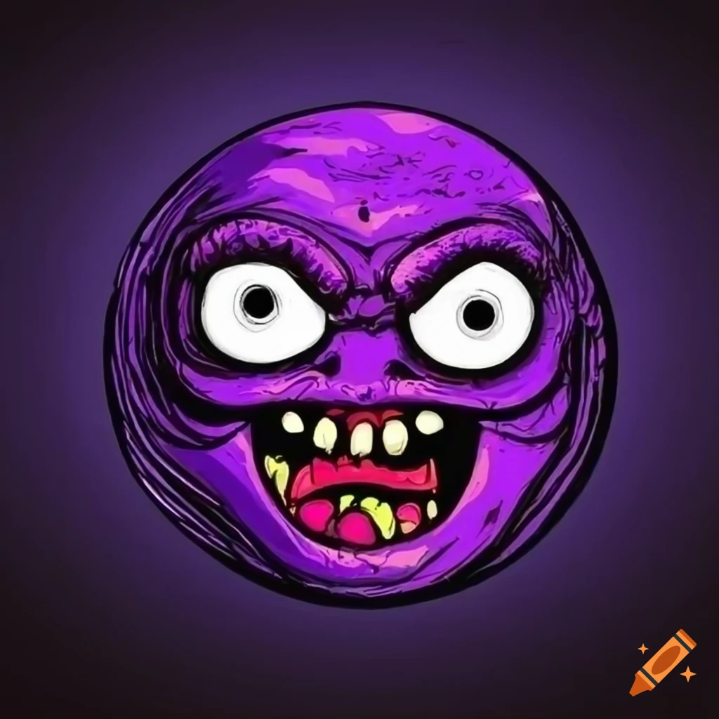 80s cartoon artwork of a purple monster face in the style of Madballs