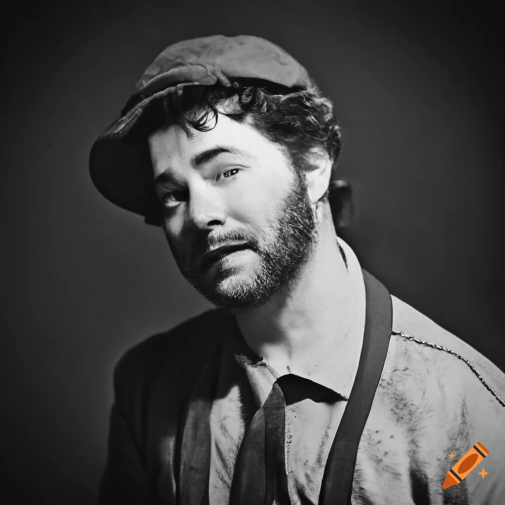 Actor Alex Brightman in Great Depression era style mugshot