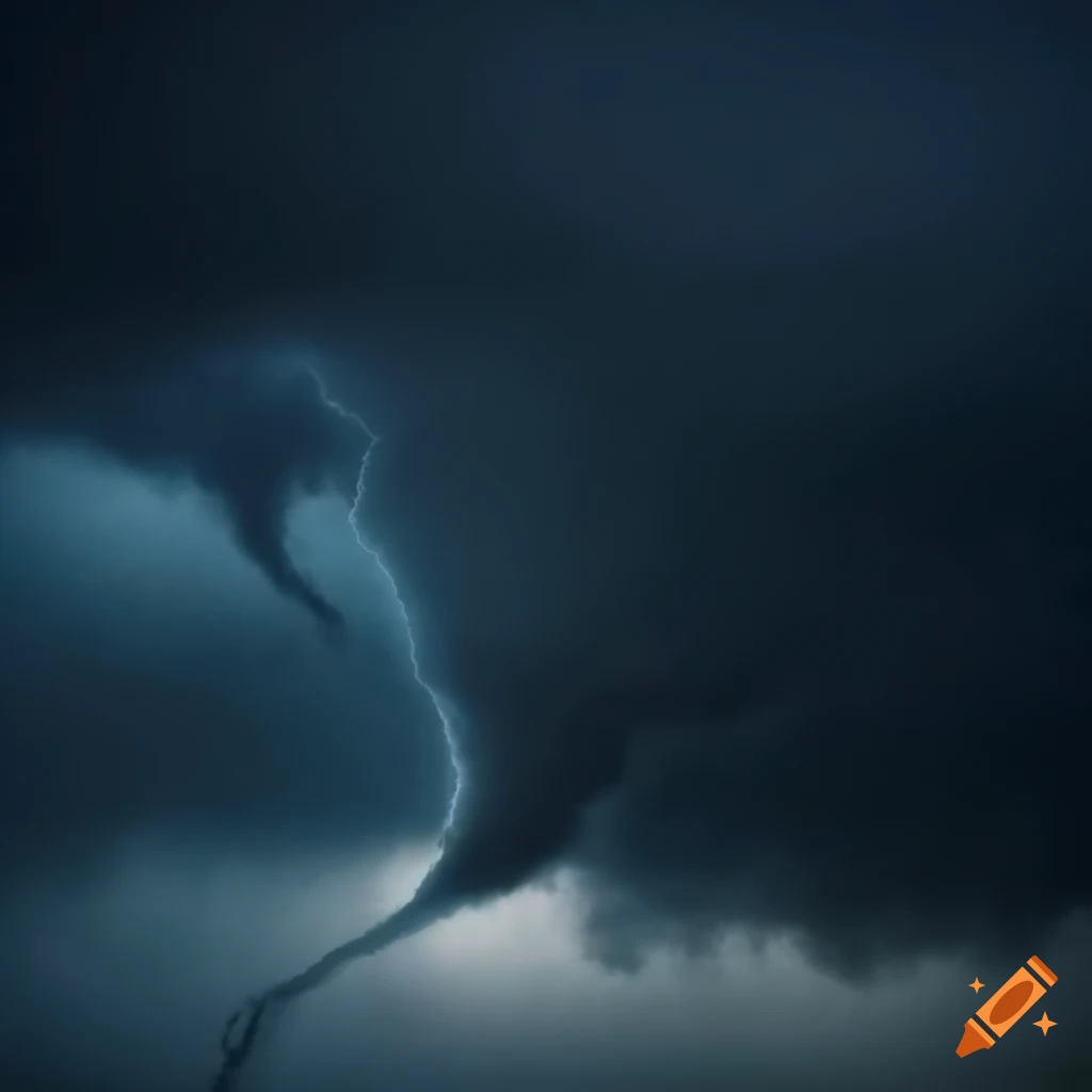 Silhouette of tornado under dark storm cloud