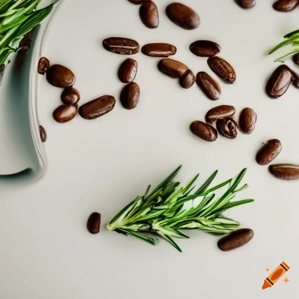 Mint leaves, rosemary, and coffee beans on a table