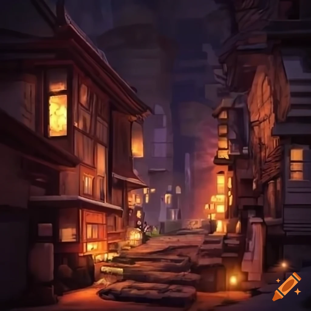 Deep dwarf underground city with Japanese-style buildings