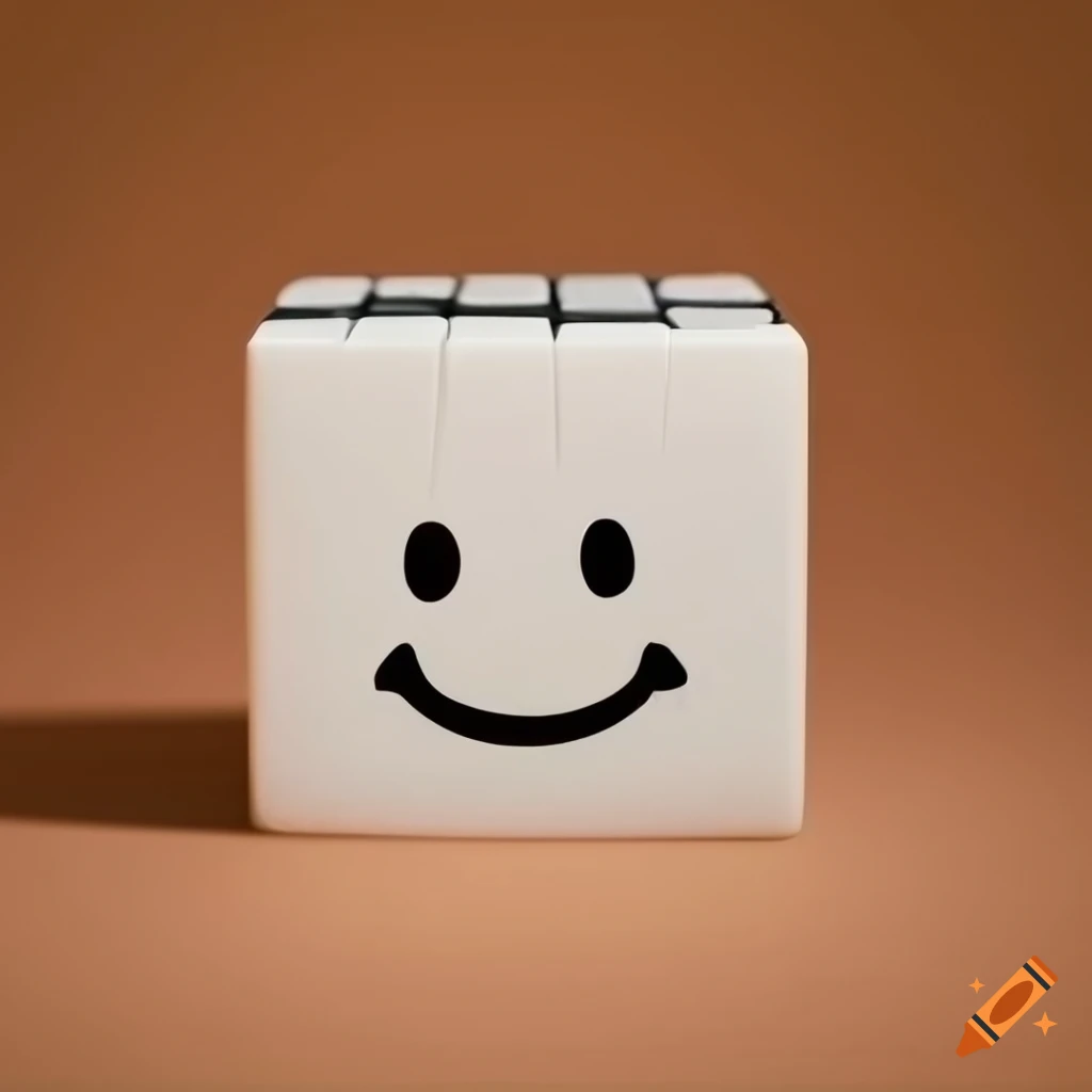 White Rubik's cube with smiley face on beige background