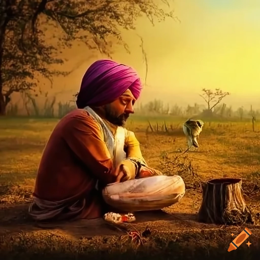 Harpal Singh in quiet contemplation on a farm with family nearby