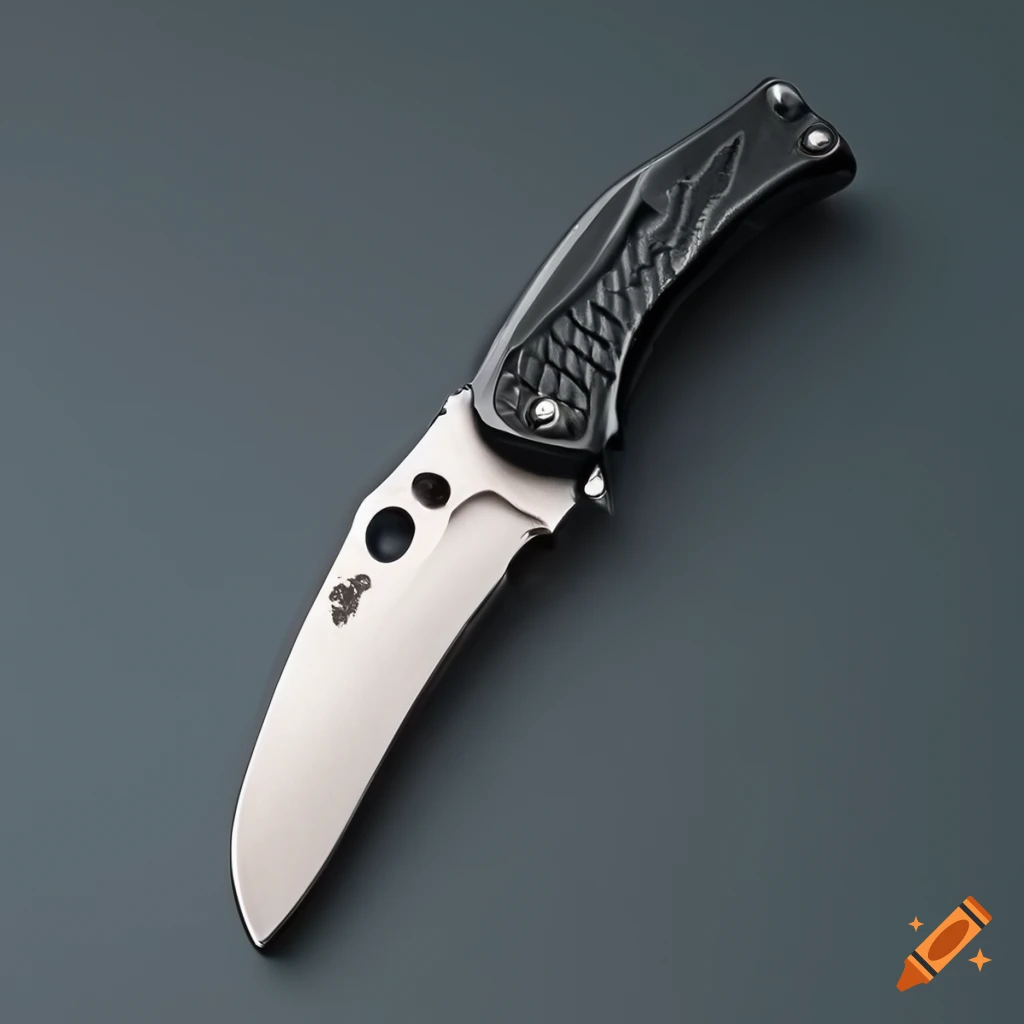 Spyderco jackknife on a sleek steel table with a futuristic Japanese style
