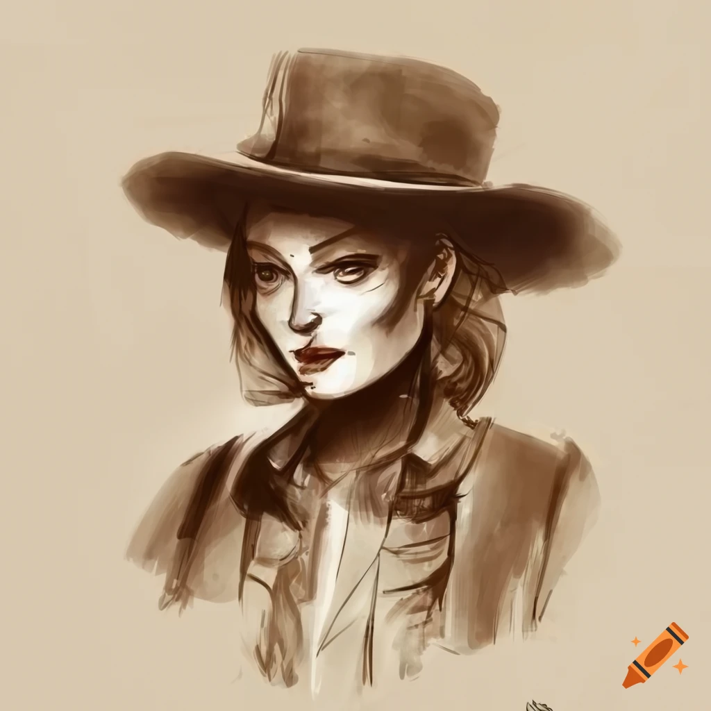 Sepia toned sketch of old-west gunslinger Jane Flynn