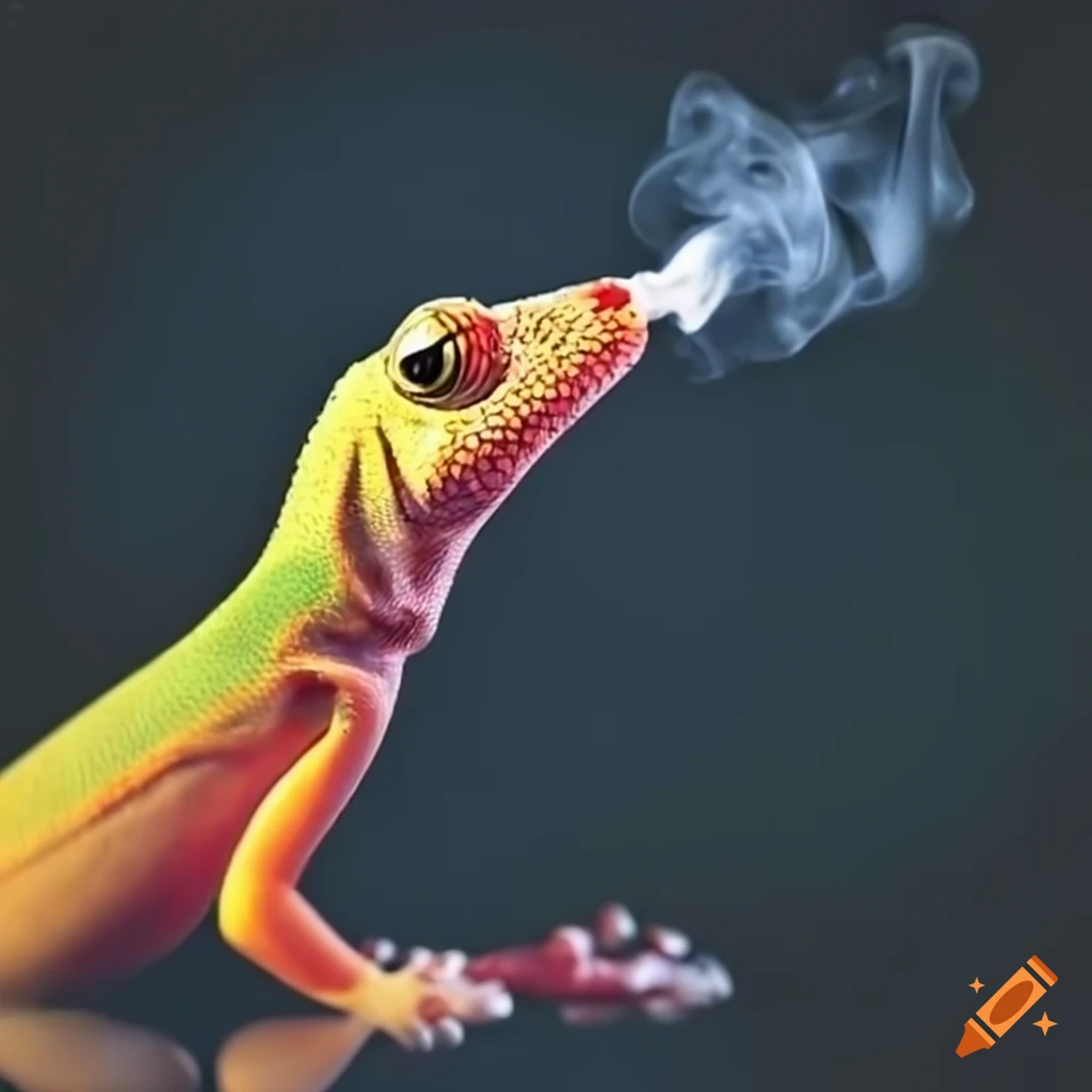 Playful gecko with a toy cigarette on Craiyon
