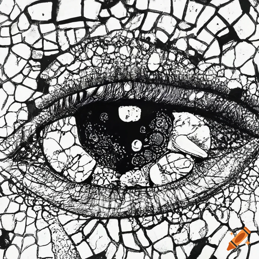 Stained glass mosaic eye painting with pointillism splatter look