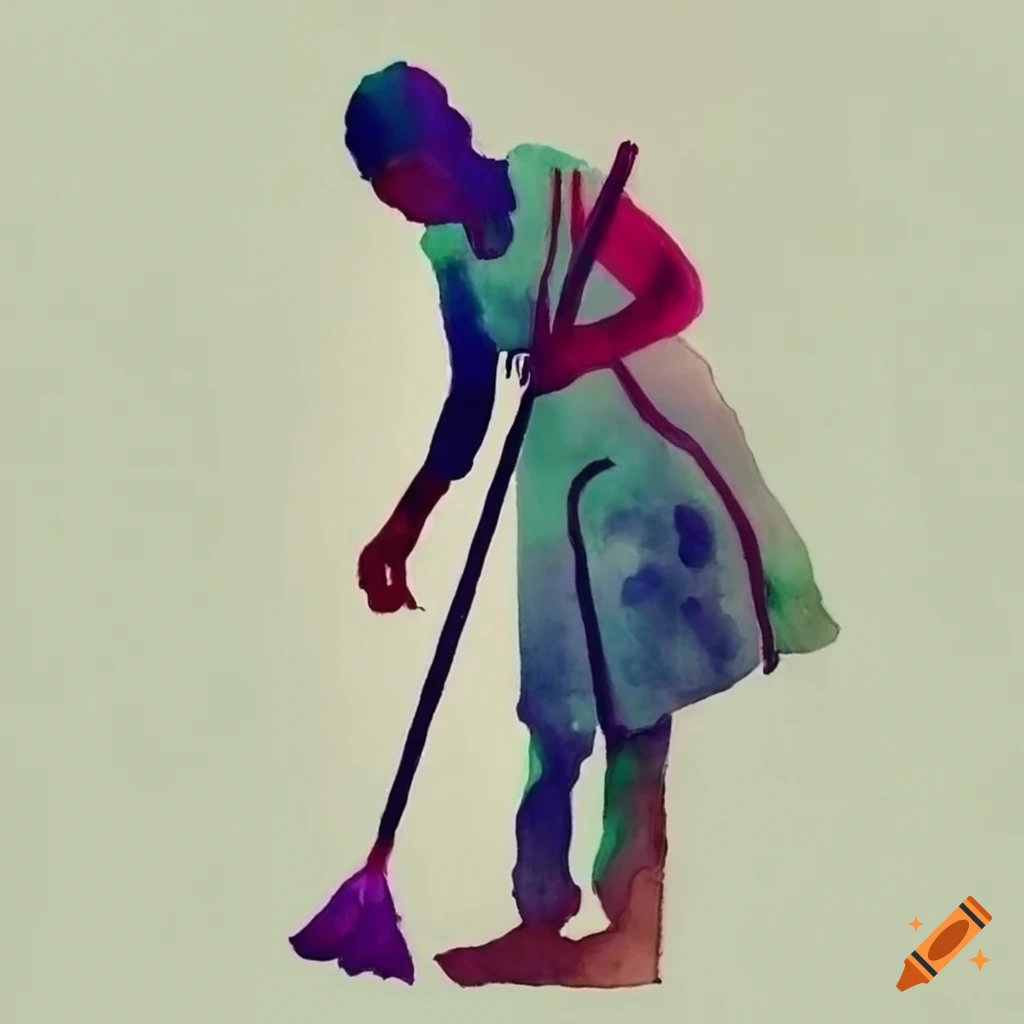 Janitor depicted in a watercolor painting