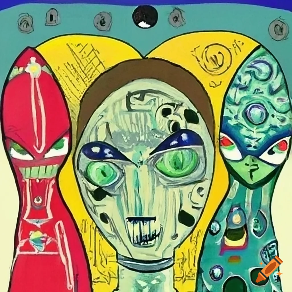 Portrait of a Tarot card matryoshka alien with anime eyes in a unique art style