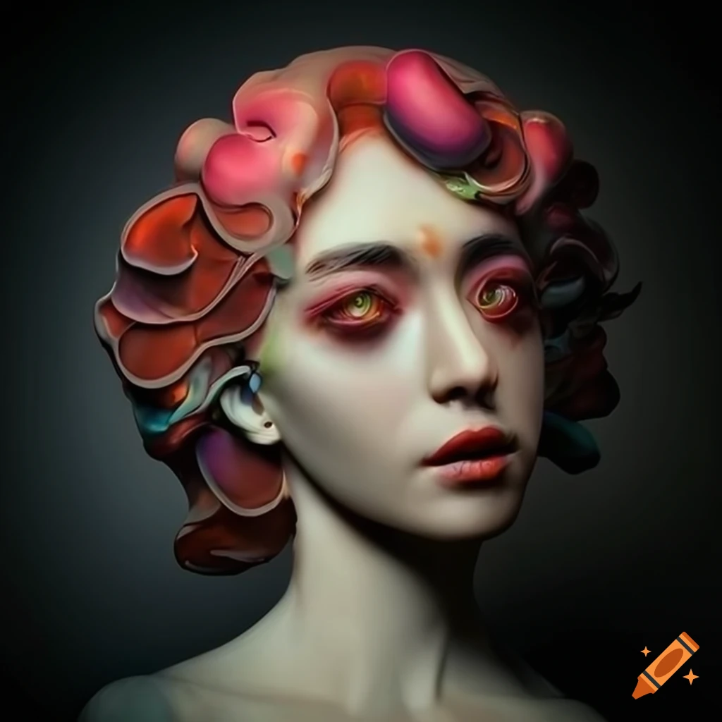 Sculpted marble figures with intricate details in vivid cinematic lighting