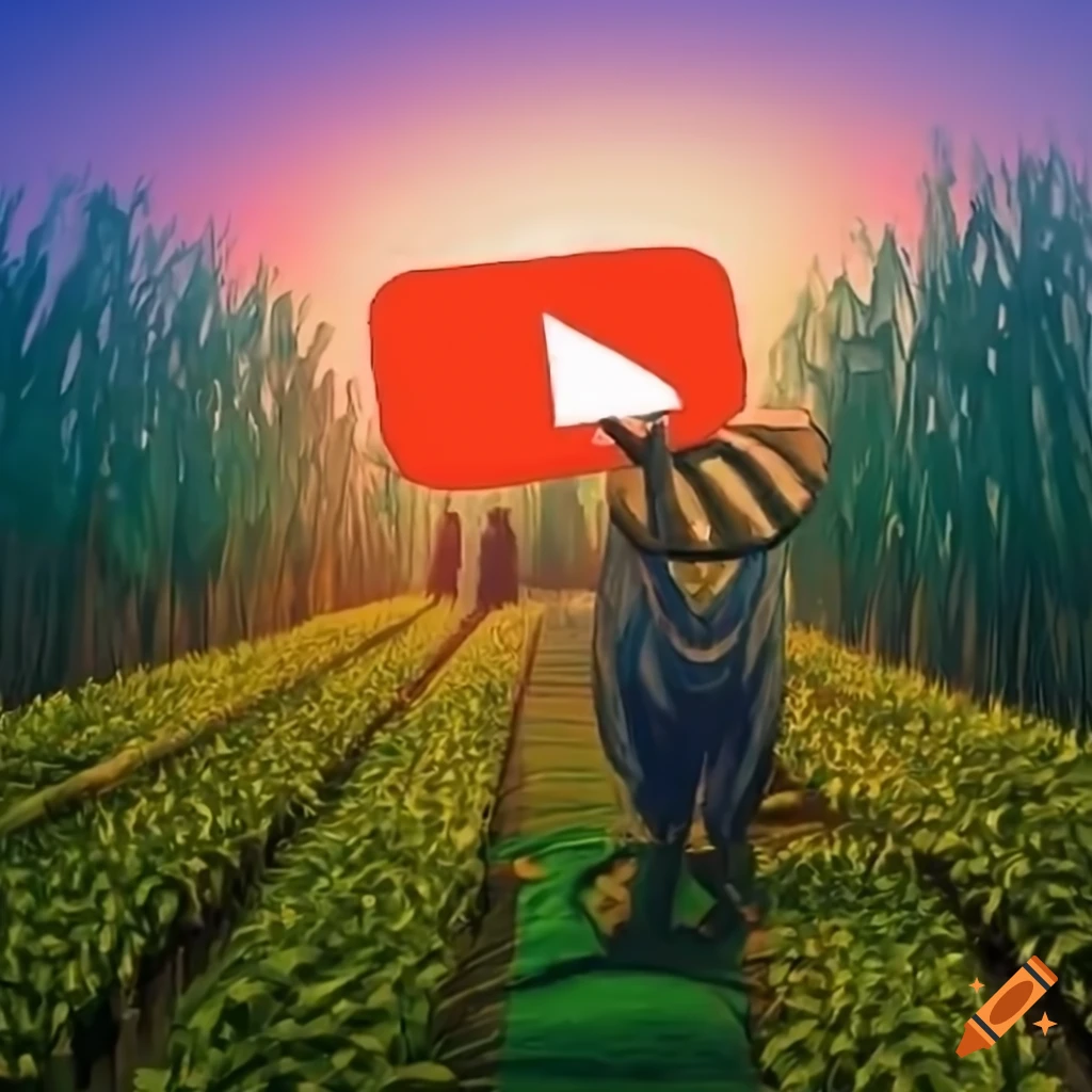 Banner art for YouTube featuring a farmer with video and subscribe buttons