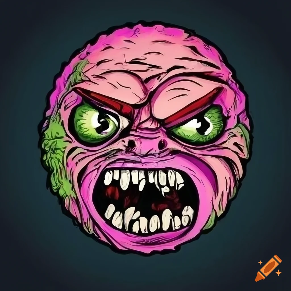 80s cartoon monster face in the style of Madballs
