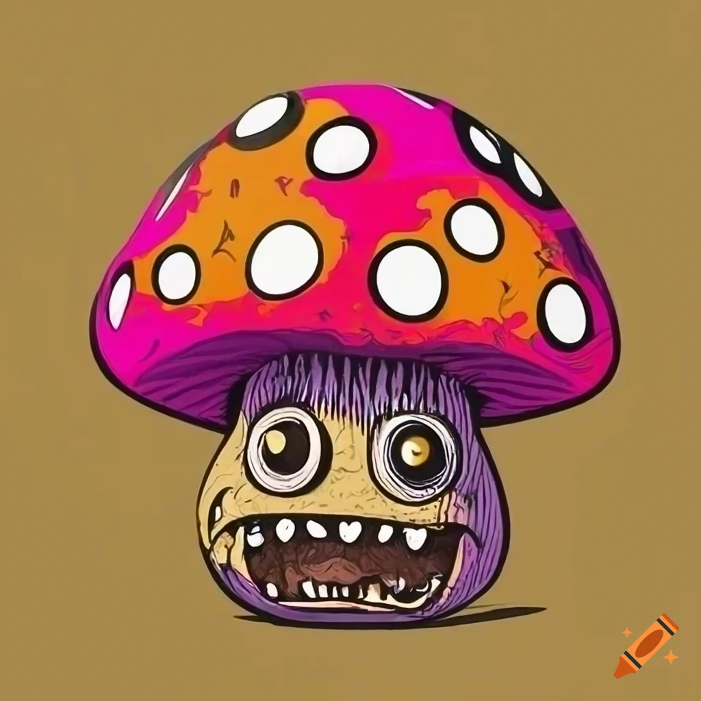 80s cartoon artwork of a brown mushroom monster in the style of Madballs