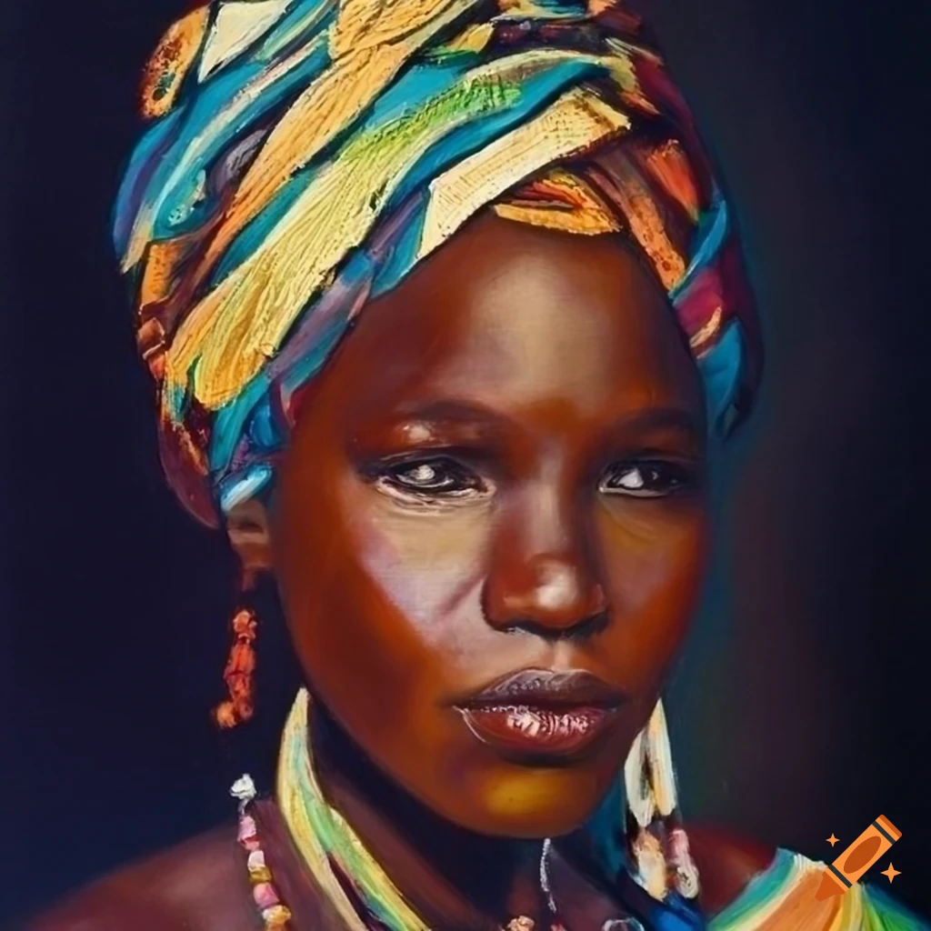 80's style oil painting of an African woman