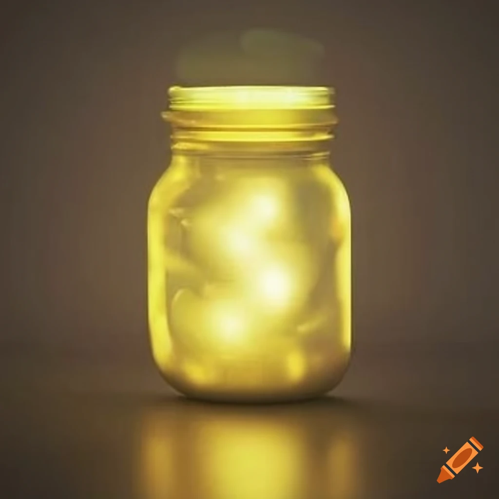 Illuminated yellow light glowing from a mason jar