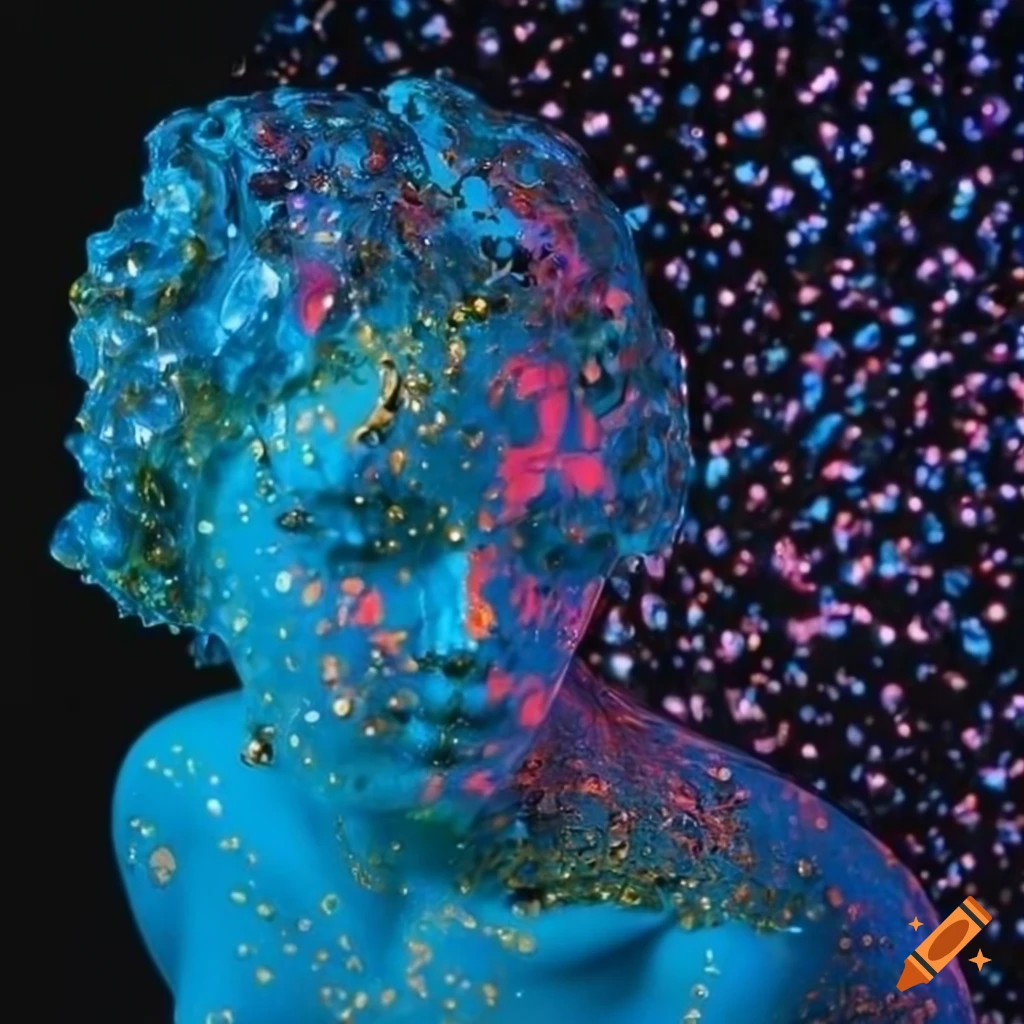 Intricate pointillism mercury glass sculptures of women with neon highlights