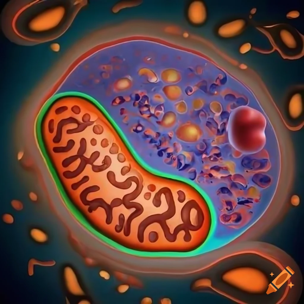 Colorful single cell with mitochondria detailed illustration