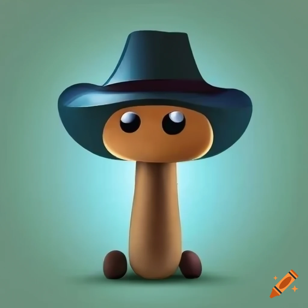 Brown Mushroom with googly eyes and legs wearing cowboy hat