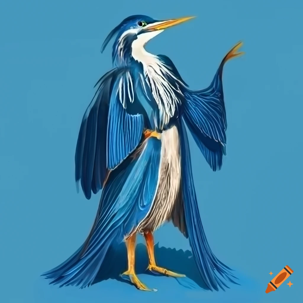 Great blue heron aarakocra in a blue wizard robe
