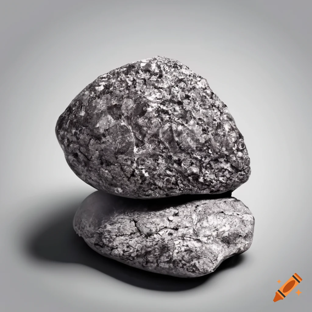 Small silver-gray manganese stone with velvety shadows on white background