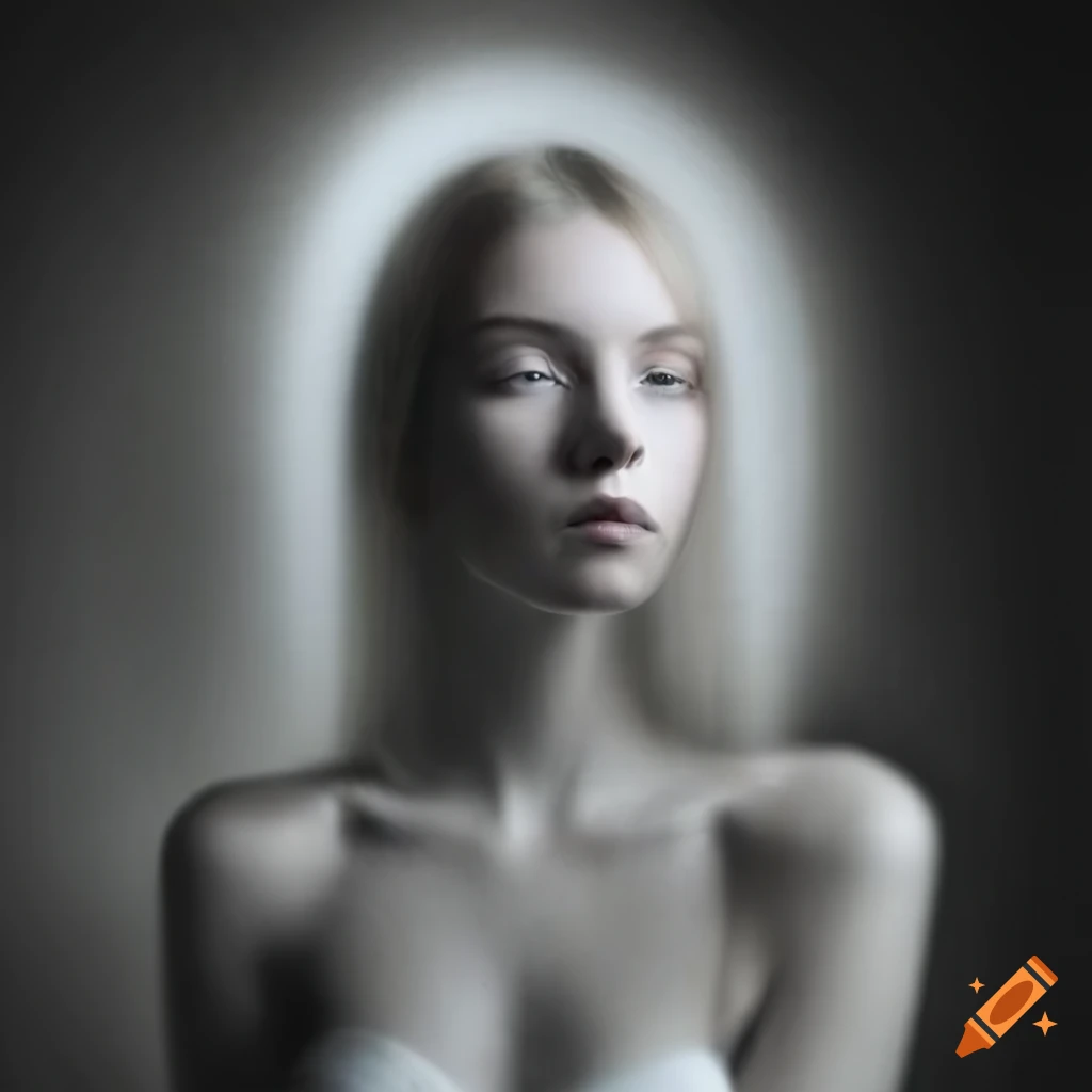 Blonde woman gazing into an ethereal mirror